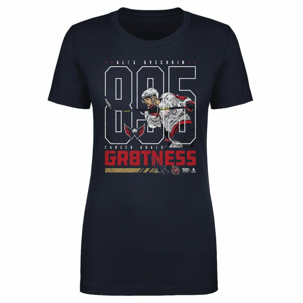 NHL Alexander Ovechkin Washington Capitals 500 Level Women's NHL All-Time Leading Goal Scorer Outline T-Shirt - Navy