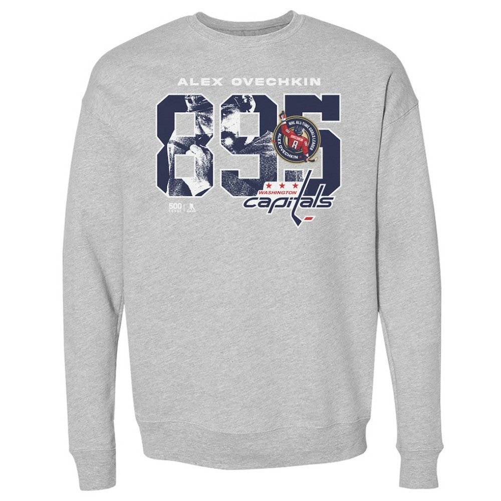 NHL Alexander Ovechkin Washington Capitals 500 Level NHL All-Time Leading Goal Scorer Overlay Pullover Sweatshirt - Heather Gray