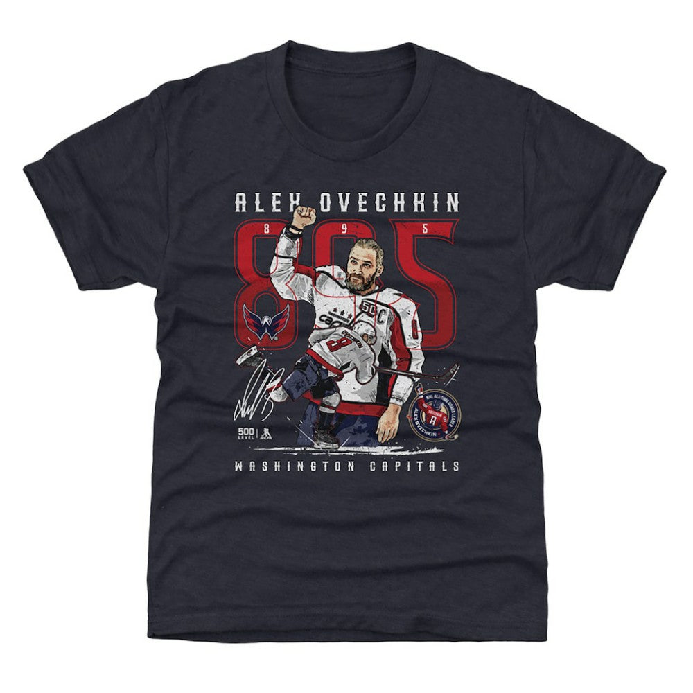 NHL Alexander Ovechkin Washington Capitals 500 Level Youth NHL All-Time Leading Goal Scorer The Shot T-Shirt - Navy