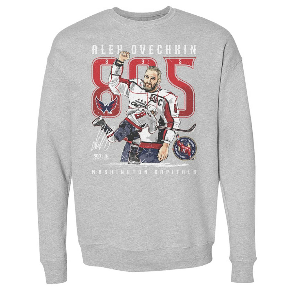 NHL Alexander Ovechkin Washington Capitals 500 Level NHL All-Time Leading Goal Scorer The Shot Pullover Sweatshirt - Heather Gray