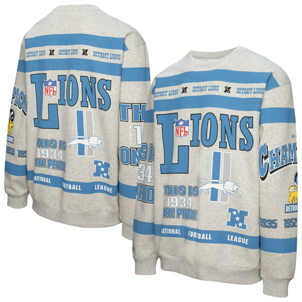 Detroit Lions All Over Print Vintage Fleece Crewneck Sweatshirt Heather Gray