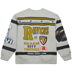 Baltimore Ravens All Over Print Vintage Fleece Crewneck Sweatshirt Heather Gray