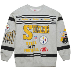Pittsburgh Steelers All Over Print Vintage Fleece Crewneck Sweatshirt Heather Gray