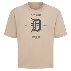 Detroit Tigers Levelwear Crossway Oversized Luxe Signature Knit T-Shirt - Khaki T-shirts