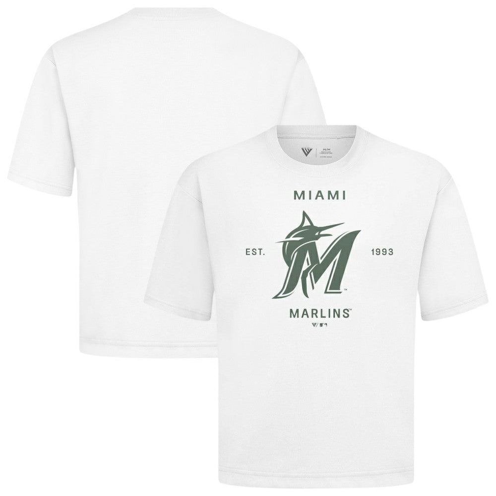 Miami Marlins Levelwear Crossway Oversized Luxe Signature Knit T-Shirt - White T-shirts