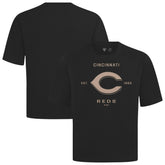 Cincinnati Reds Levelwear Crossway Oversized Luxe Signature Knit T-Shirt - Black T-shirts