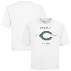 Cincinnati Reds Levelwear Crossway Oversized Luxe Signature Knit T-Shirt - White T-shirts