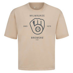 Milwaukee Brewers Levelwear Crossway Oversized Luxe Signature Knit T-Shirt - Khaki T-shirts