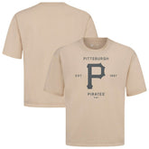 Pittsburgh Pirates Levelwear Crossway Oversized Luxe Signature Knit T-Shirt - Khaki T-shirts