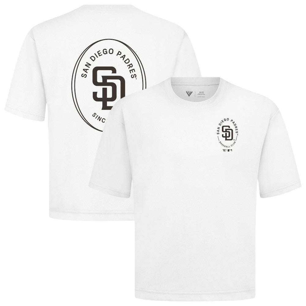 San Diego Padres Levelwear Signet Oversized Luxe Signature Knit T-Shirt - White T-shirts