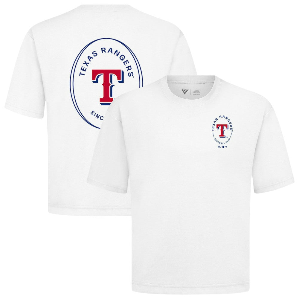 Texas Rangers Levelwear Signet Oversized Luxe Signature Knit T-Shirt - White T-shirts