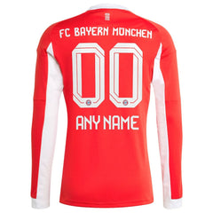 Bayern Munich 2025/26 Home Replica Long Sleeve Custom Jersey Red sale
