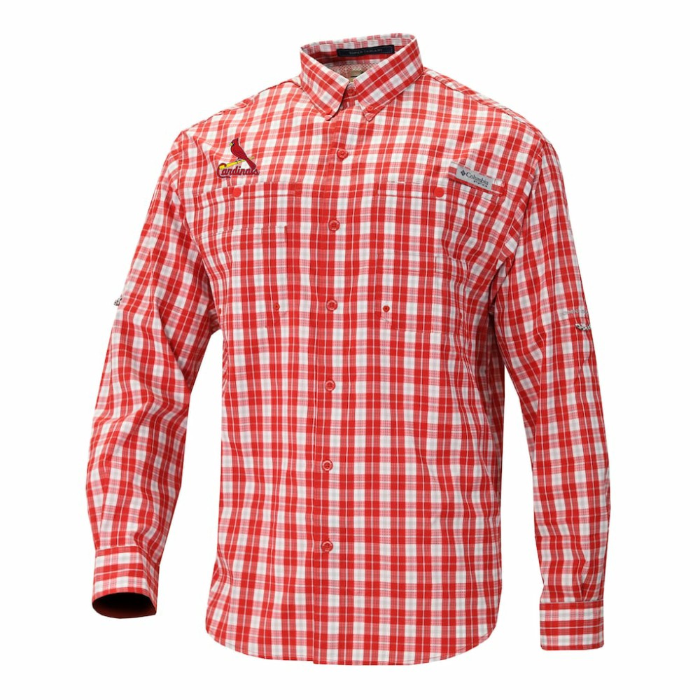 St. Louis Cardinals Columbia Super Tamiami Omni-Shade Long Sleeve Button-Down Shirt - Red