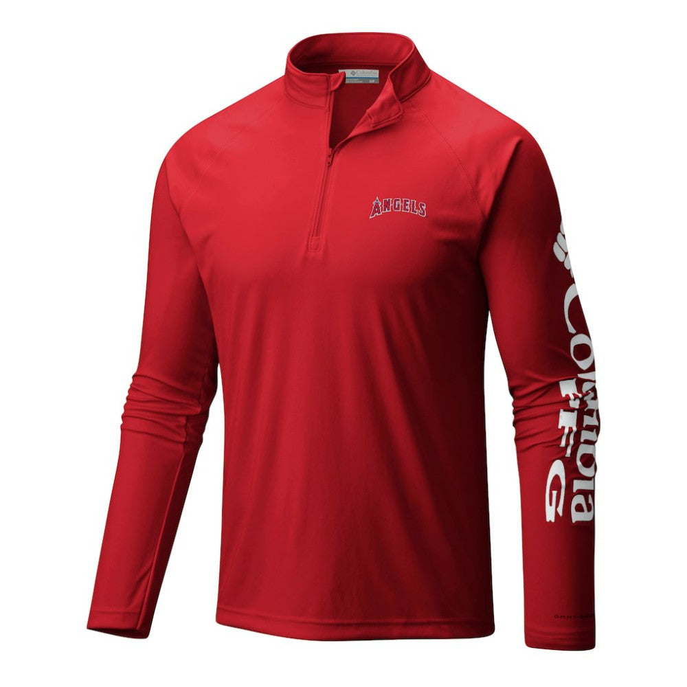 Los Angeles Angels Columbia Terminal Tackle Omni-Wick Raglan Quarter-Zip Pullover - Red Pullover