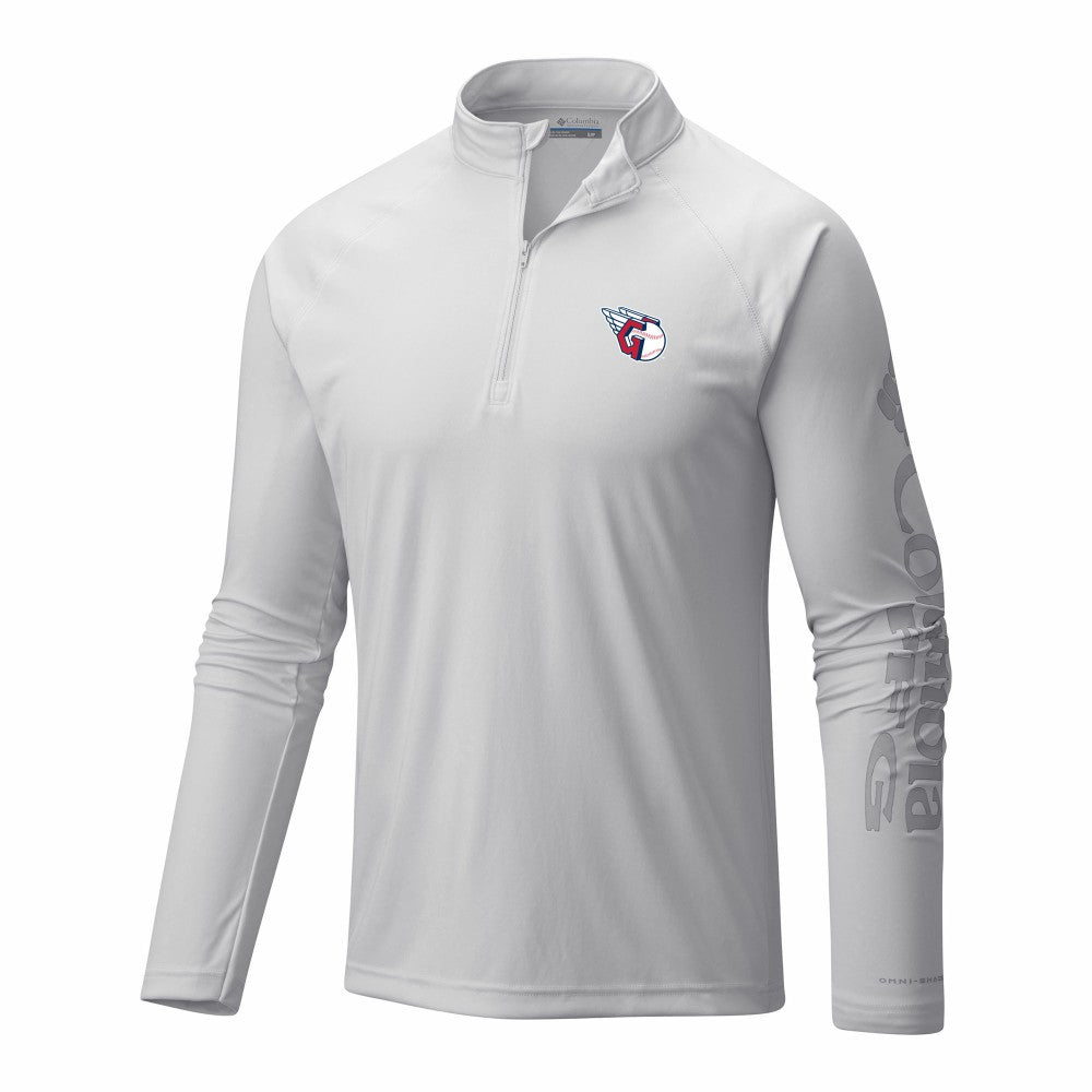 Cleveland Guardians Columbia Terminal Tackle Omni-Wick Raglan Quarter-Zip Pullover - White Pullover
