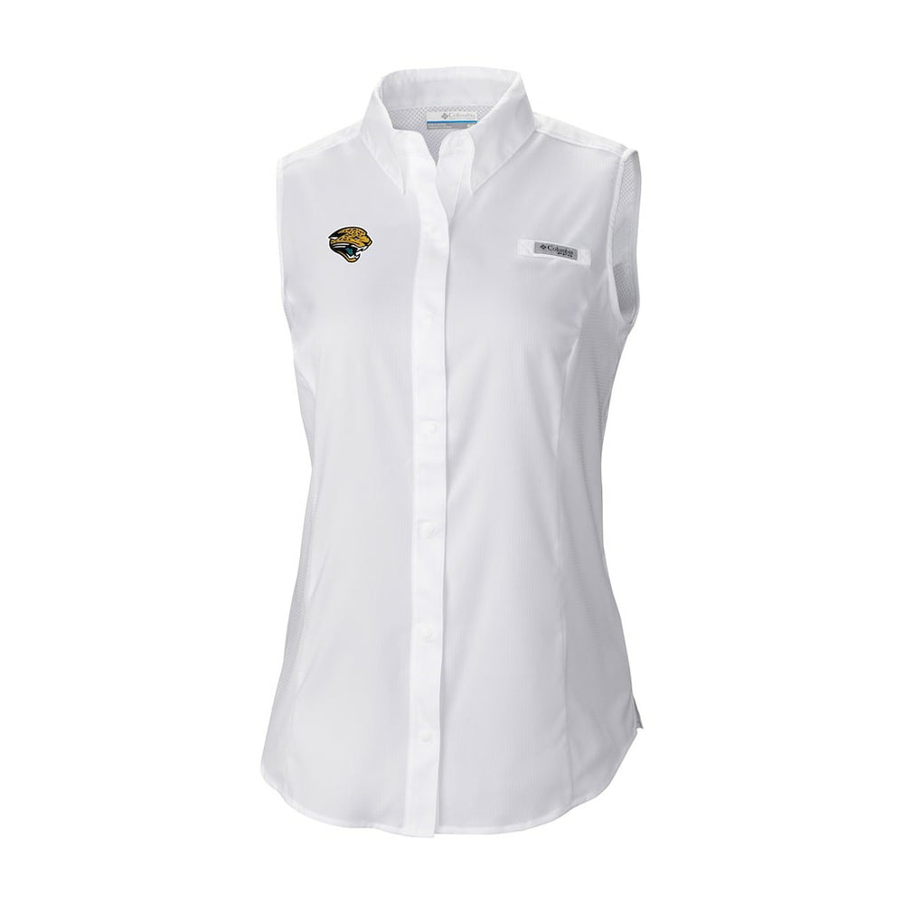 Jacksonville Jaguars Women's Historic Tamiami Omni-Shade Sleeveless Button-Up Shirt White