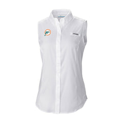Miami Dolphins Women's Historic Tamiami Omni-Shade Sleeveless Button-Up Shirt White