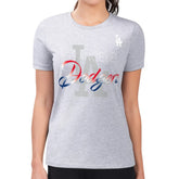Los Angeles Dodgers G-III 4Her by Carl Banks Women's Super-Slim Fit Lightweight Shadow Logo Graphic T-Shirt - Heather Gray T-shirts