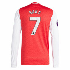 Bukayo Saka Arsenal 2025/26 Home Long Sleeve Player Jersey Red