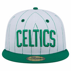 Boston Celtics Wordmark Pinstripe 59FIFTY Fitted Hat White