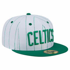 Boston Celtics Wordmark Pinstripe 59FIFTY Fitted Hat White