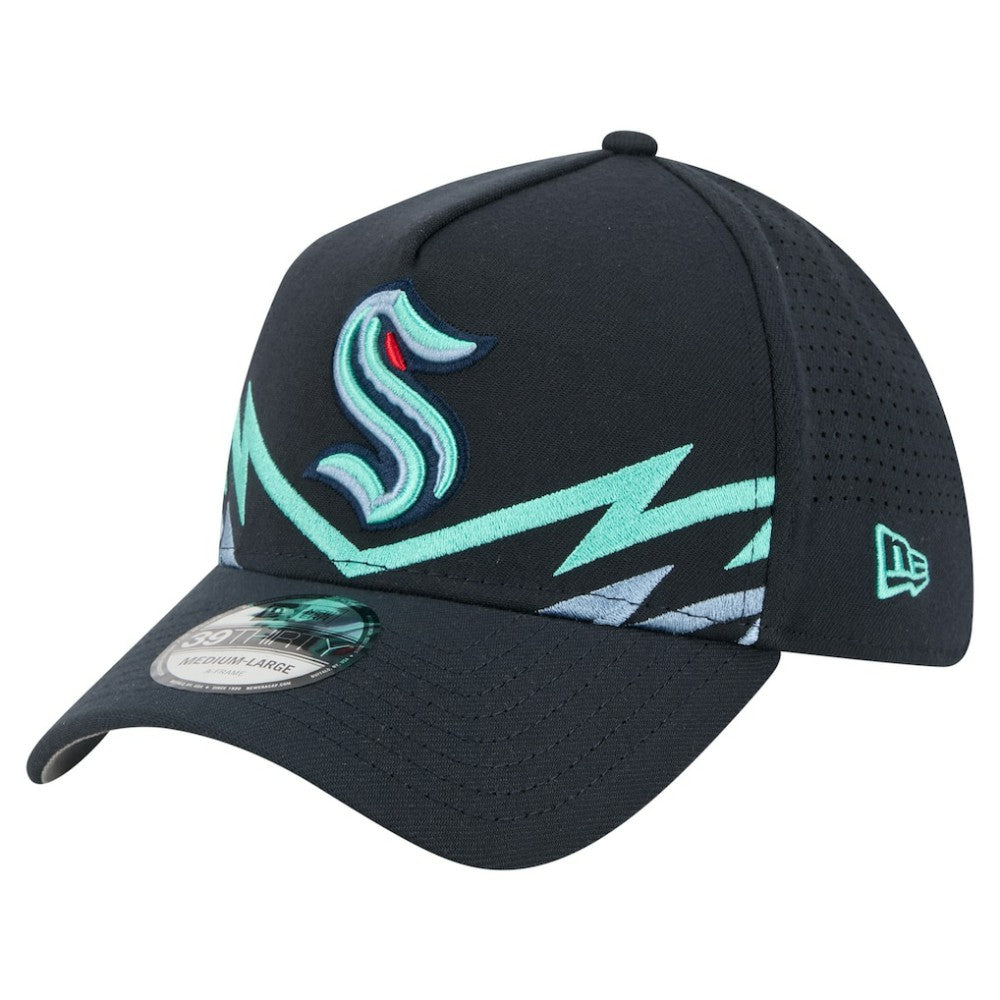 NHL Seattle Kraken New Era Zig Zag 39THIRTY A-Frame Perforated Flex Hat - Deep Sea Blue