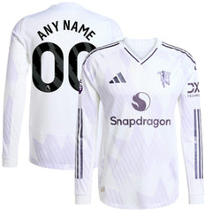 Manchester United 2025/26 Away Long Sleeve Custom Jersey White