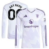 Manchester United 2025/26 Away Replica Long Sleeve Custom Jersey White