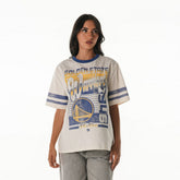 Golden State Warriors The Wild Collective Women's Vintage Drop Shoulder Oversized Boyfriend T-Shirt Cream
