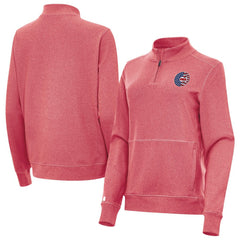 Chicago Cubs Antigua Women's Crush Stars and Stripes Team Logo Quarter-Zip Pullover Top - Heather Red Pullover