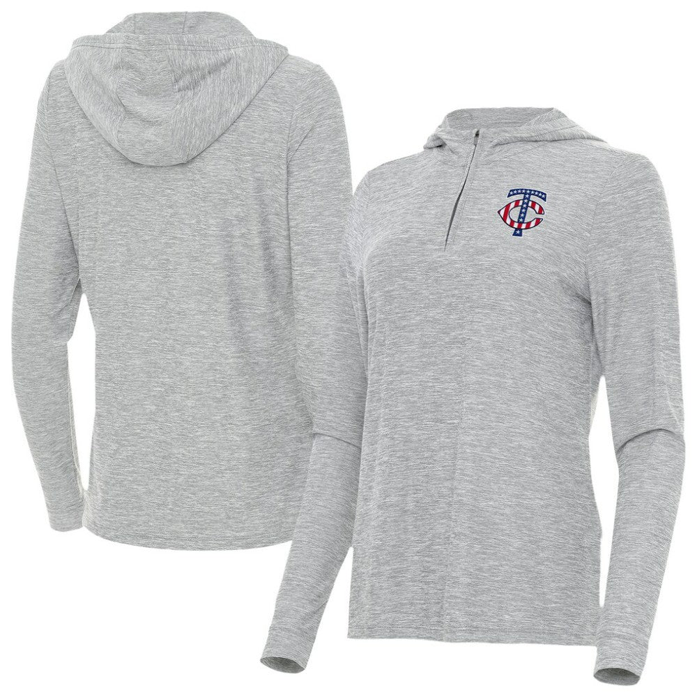 Minnesota Twins Antigua Women's Daybreak Quarter-Zip Hoodie - Heather Gray Hoodies