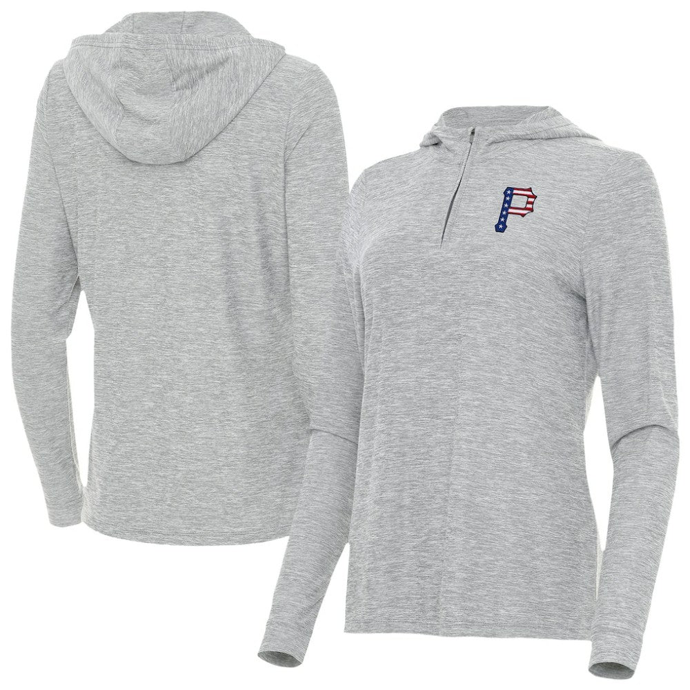 Pittsburgh Pirates Antigua Women's Daybreak Quarter-Zip Hoodie - Heather Gray Hoodies