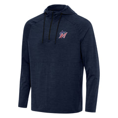 Miami Marlins Antigua Spikes Stars and Stripes Team Logo Quarter-Zip Pullover Hoodie - Heather Navy Hoodies