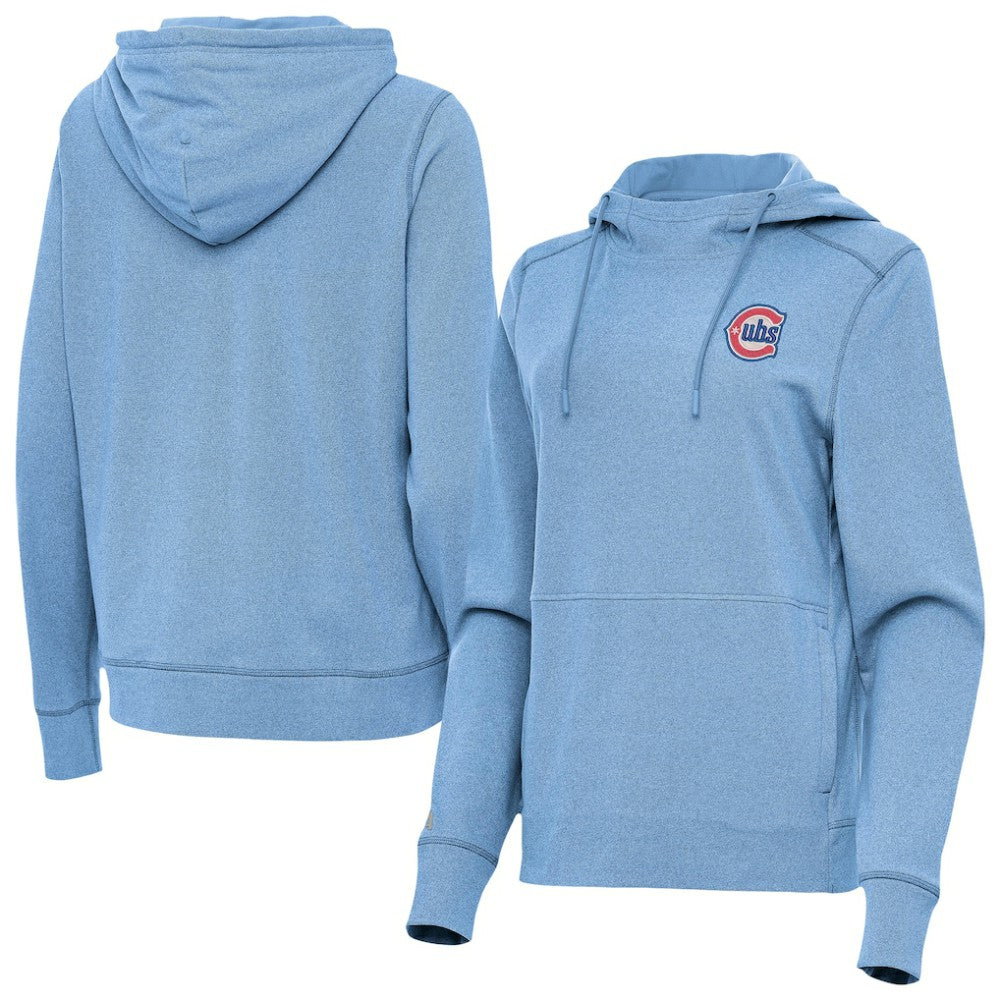 Chicago Cubs Antigua Women's Alternate Logo Justice Pullover Hoodie - Heather Powder Blue Hoodies