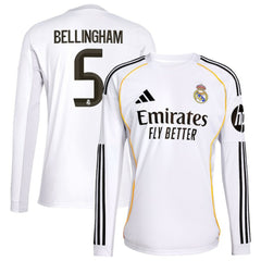 Jude Bellingham Real Madrid 2025/26 Home Replica Long Sleeve Jersey White