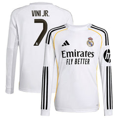 Vini Jr. Real Madrid Youth 2025/26 Home Replica Long Sleeve Jersey White