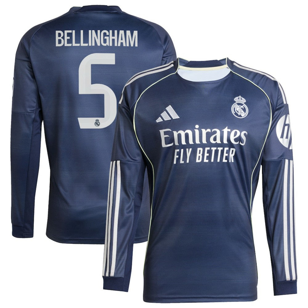 Jude Bellingham Real Madrid 2025/26 Away Long Sleeve Replica Jersey Blue shop