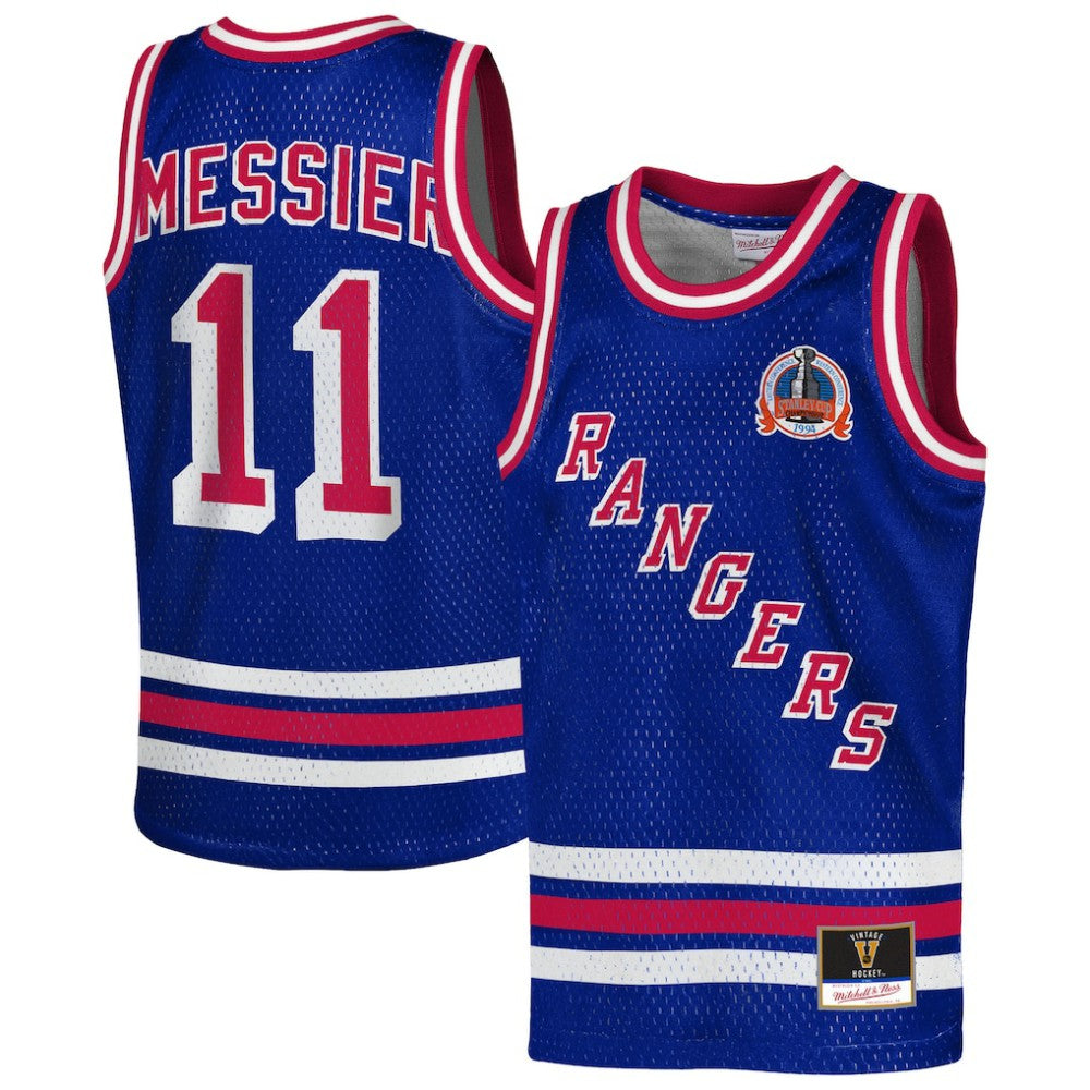 NHL Mark Messier New York Rangers Mitchell & Ness Youth Maxxed Out Fashion Basketball Jersey - Blue