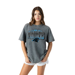 Carolina Panthers Gameday Couture Women's Peak Performance Oversized Snow Wash T-Shirt Gray