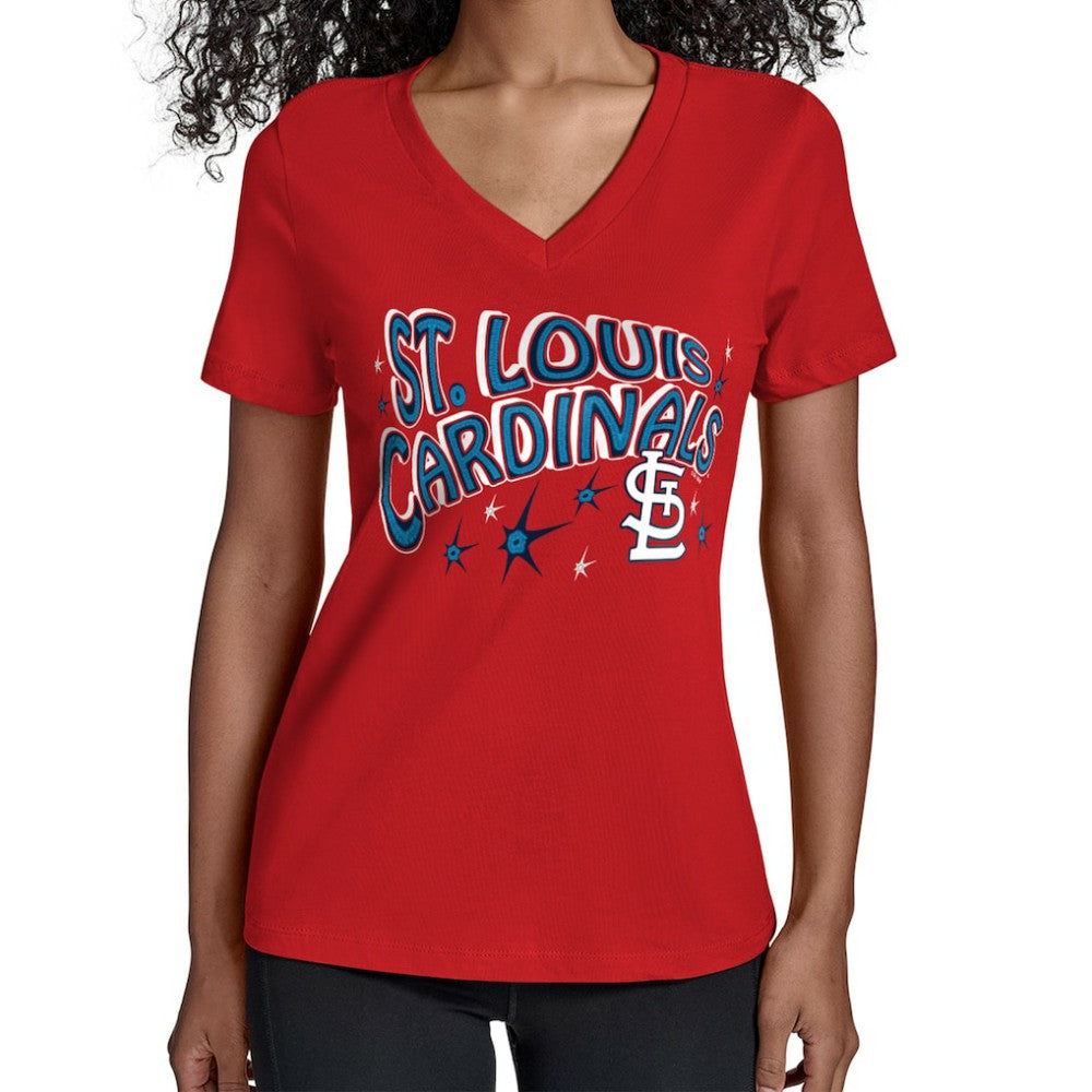 St. Louis Cardinals Starter Women's Fireworks V-Neck T-Shirt - Red T-shirts