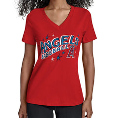 Los Angeles Angels Starter Women's Fireworks V-Neck T-Shirt - Red T-shirts