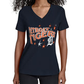 Detroit Tigers Starter Women's Fireworks V-Neck T-Shirt - Navy T-shirts
