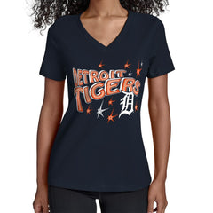 Detroit Tigers Starter Women's Fireworks V-Neck T-Shirt - Navy T-shirts