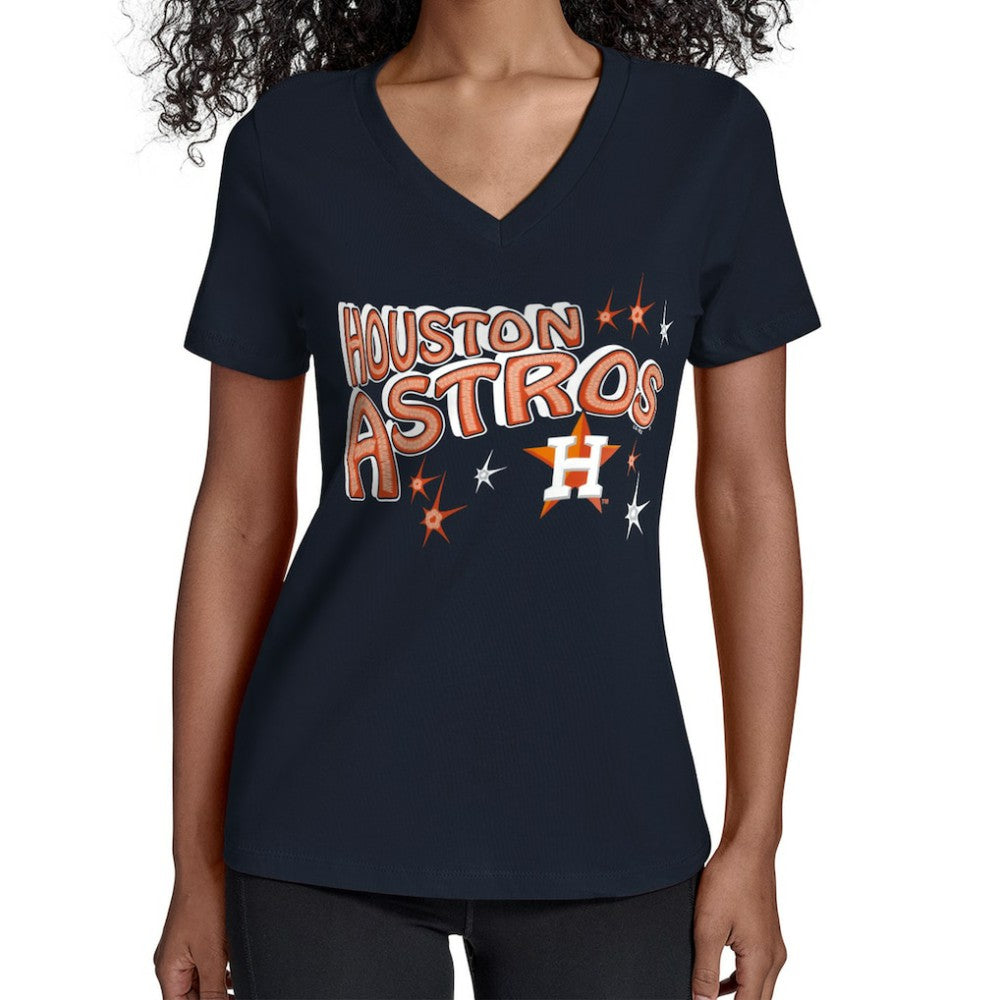 Houston Astros Starter Women's Fireworks V-Neck T-Shirt - Navy T-shirts
