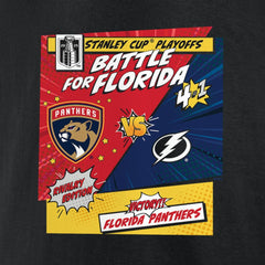 NHL Florida Panthers vs. Tampa Bay Lightning 2025 Stanley Cup Playoffs Rivalry Comic Pop T-Shirt - Black