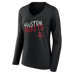 Houston Rockets Women's Hustle Custom Long Sleeve V-Neck T-Shirt Black