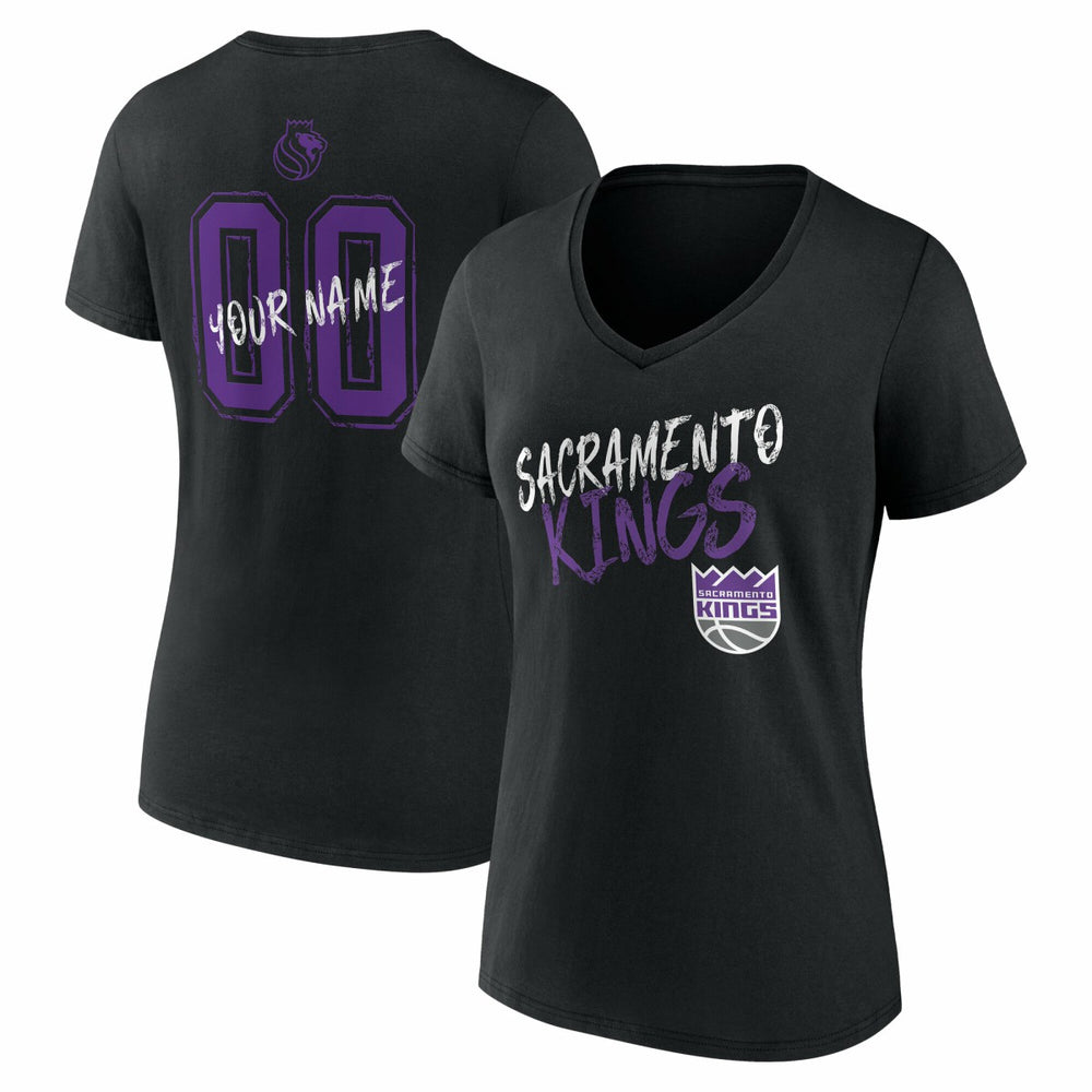 Sacramento Kings Women's Hustle Custom V-Neck T-Shirt Black