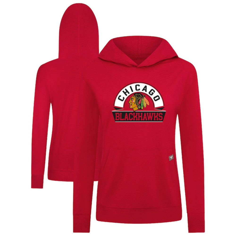 NHL Chicago Blackhawks Levelwear Women's Relay Banner Arch Pullover Hoodie - Red