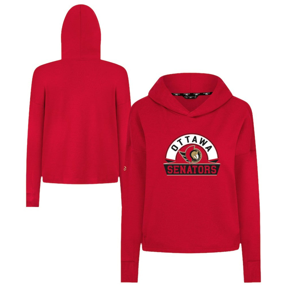 NHL Ottawa Senators Levelwear Women's Sweet Banner Arch Tri-Blend Cropped Pullover Hoodie - Red