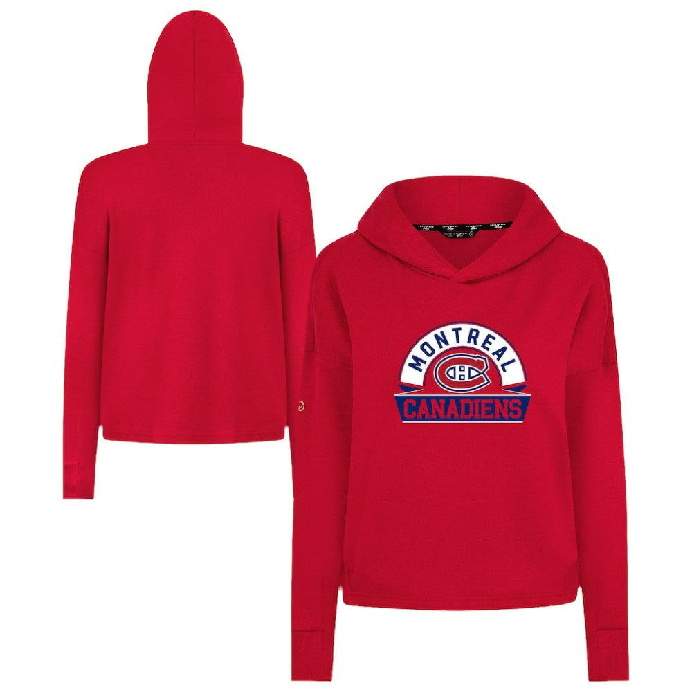 NHL Montreal Canadiens Levelwear Women's Sweet Banner Arch Tri-Blend Cropped Pullover Hoodie - Red
